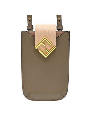Fendi FF Diamond Shoulder Bag Leather Phone Pouch Gray Pink Gold Pochette